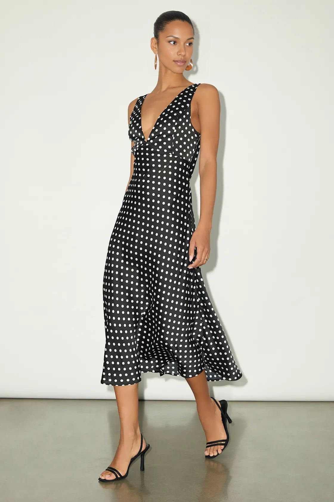 Silky Satin A Line Deep V Spaghetti Strap Cowl Back Midi Homecoming Dress