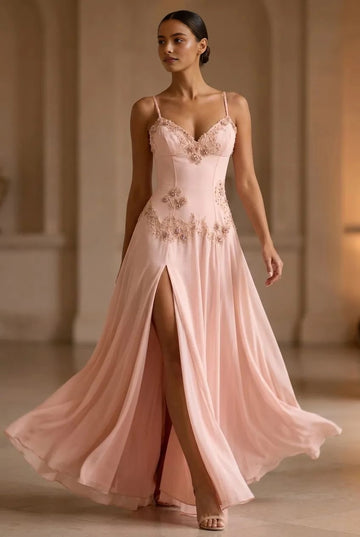 Romantic A-Line V-Neck Sleeveless Zipper Back Floor-Length Wedding Guest Dress