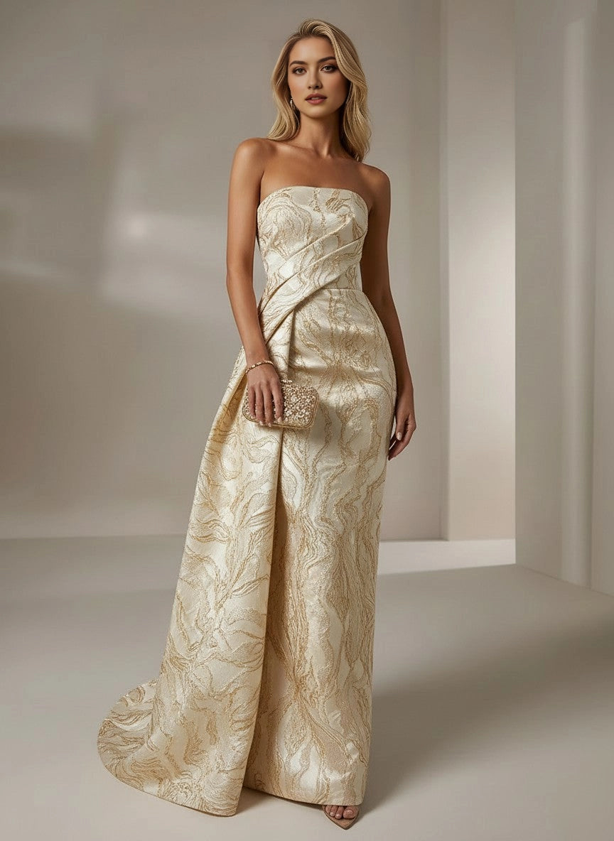 Elegant Mermaid Strapless Sleeveless Zipper‑Back Train‑Length Prom Dress