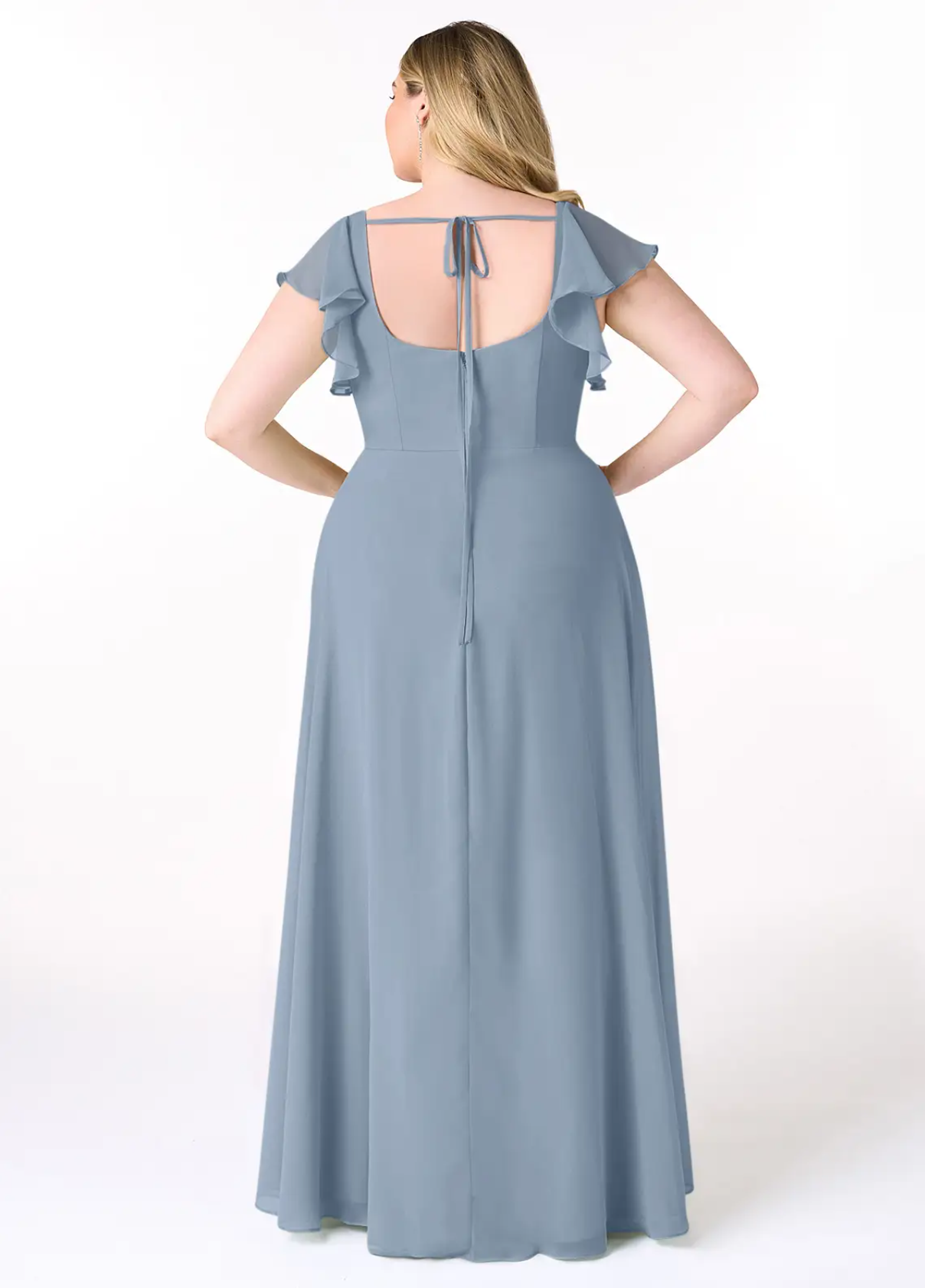 Elegant Square Neck Flutter Sleeve Maxi Dress with High Side Slit A-Line Formal Gown Bridesmaid Dresses