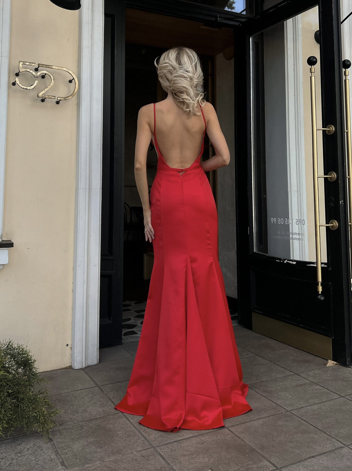 Women's Silk Spaghetti Strap Gown Fit and flare Satin Wedding Guest Dress With Deep V-Neck and High Slit for Wedding Party & Evening Dress