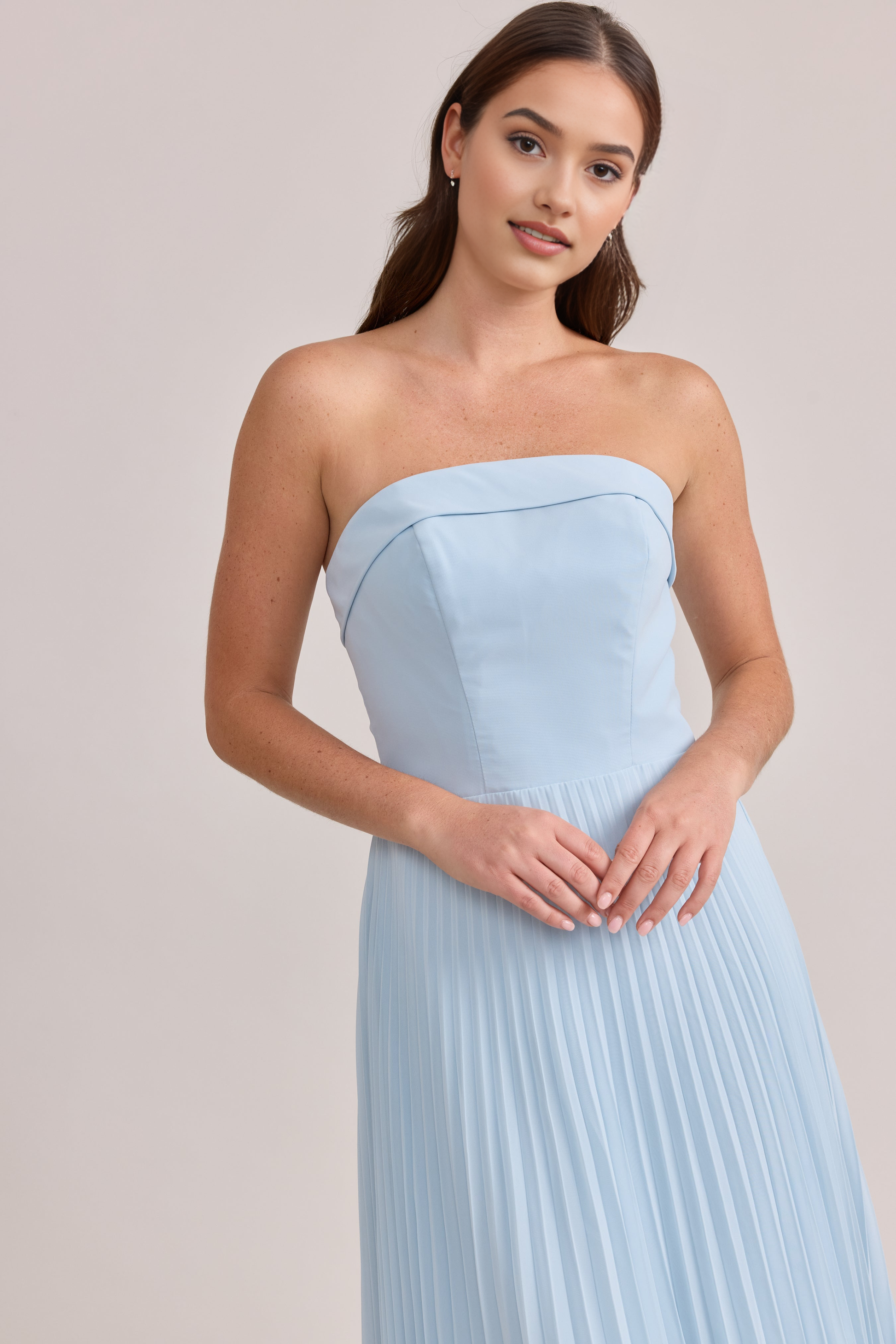 Elegant Strapless Slit Maxi Dress Crepe Chiffon Dress Outdoor Wedding Formal Events Bridesmaid Dresses Evening Gown