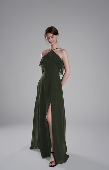 Elegant A-Line Halter Neck Sleeveless Open Back Floor-Length Bridesmaid Dresses