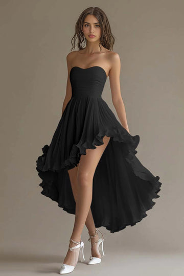 Elegant A-Line Sweetheart Strapless Square Back High Low Prom Dress