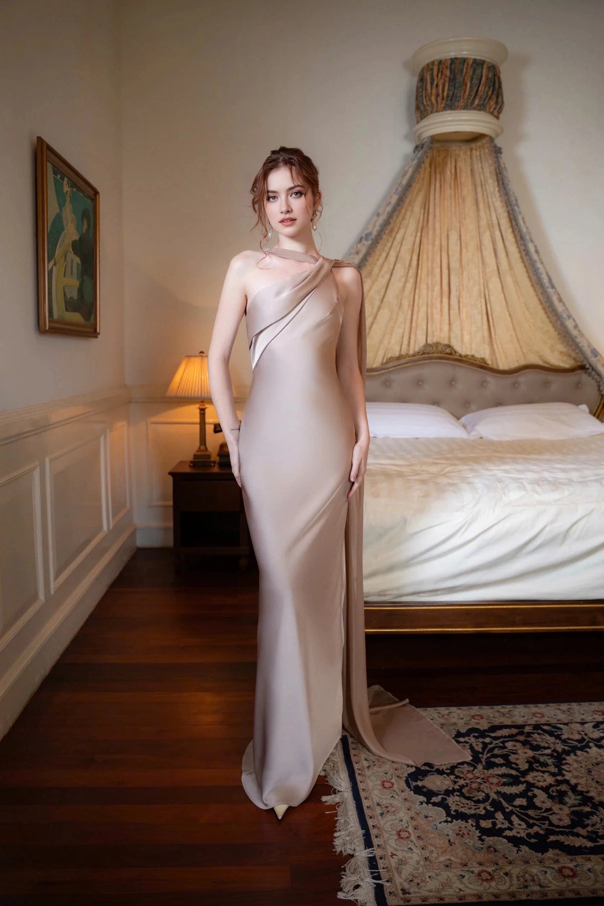 Elegant Mermaid One‑Shoulder Sleeveless Lace‑Up‑Back Floor‑Length Wedding Dress