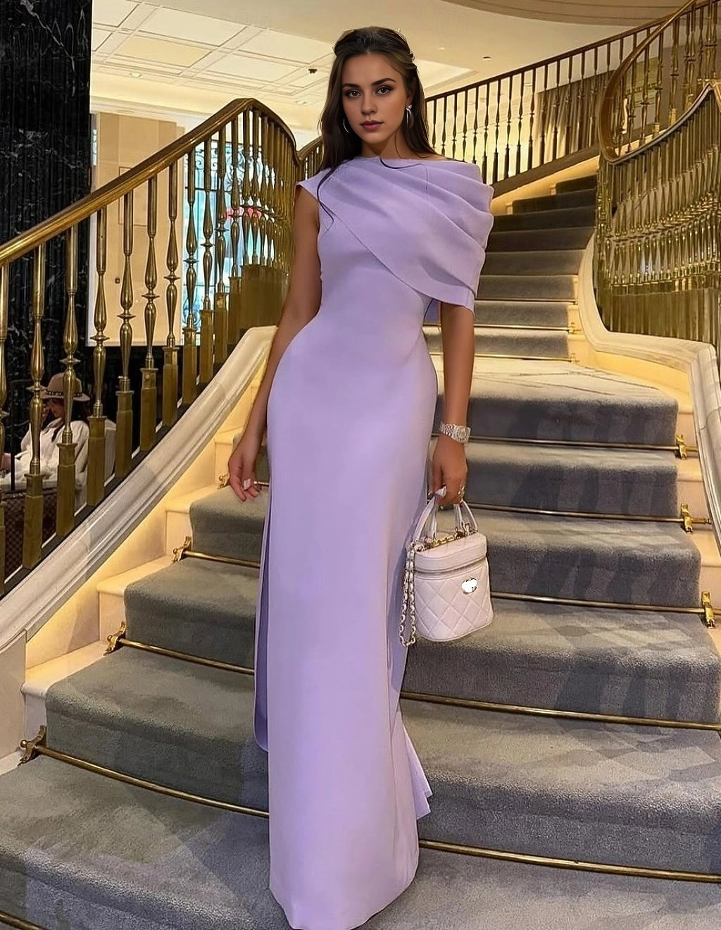 Elegant Sheath Asymmetrical Sleeveless Zip Back Maxi Prom Dress