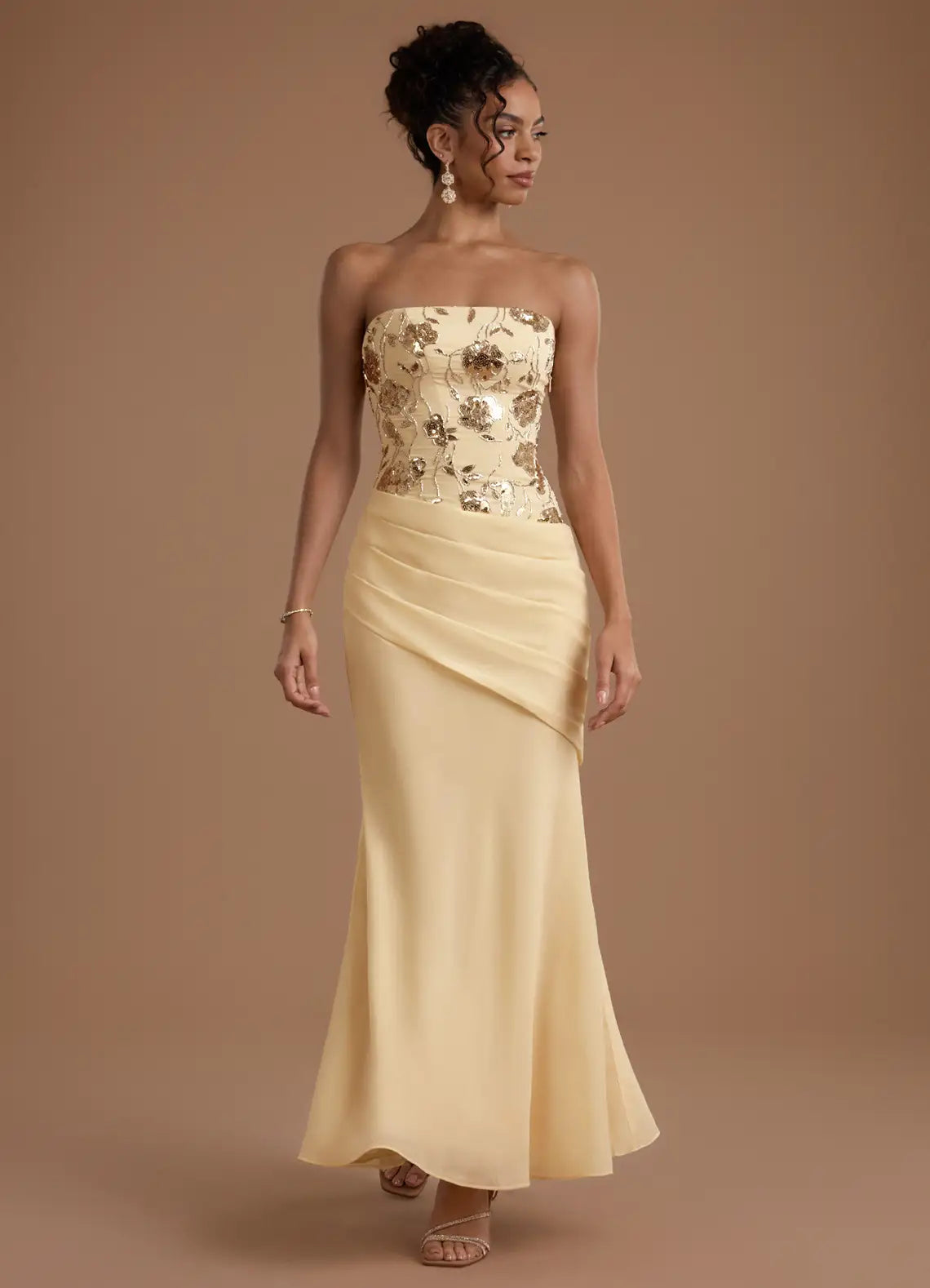 Elegant Sheath Cowl Sleeveless Chiffon Ruched High-slit Slip Evening Dress