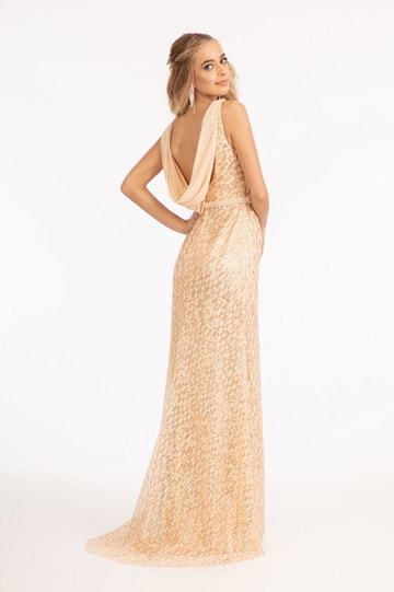 Luxury Beaded Evening Gown Sleeveless Deep V-Neck with Ruched Bust and High Thigh Slit Formal Dress for Gala & Wedding Reception