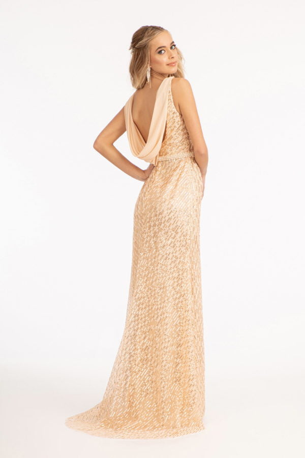 Luxury Beaded Evening Gown Sleeveless Deep V-Neck with Ruched Bust and High Thigh Slit Formal Dress for Gala & Wedding Reception