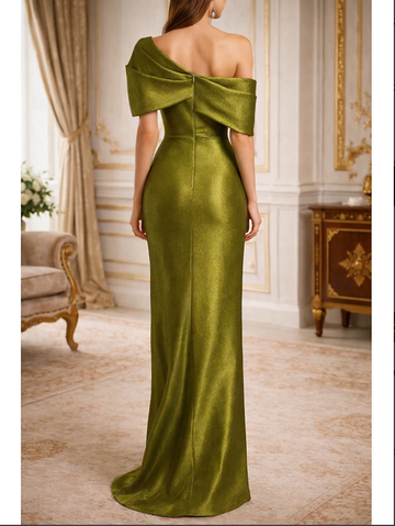 Elegant Glittering Mermaid One Shoulder Taffeta Cowl Back with Bow(s) Ruched Formal Evening Gown