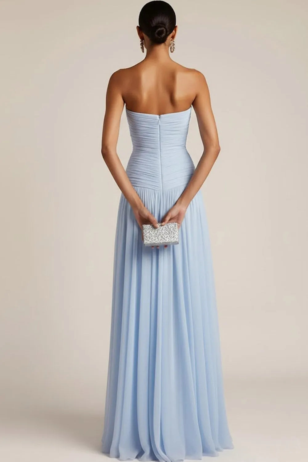 Strapless Ruched Bodice Chiffon A-Line Maxi Dress
