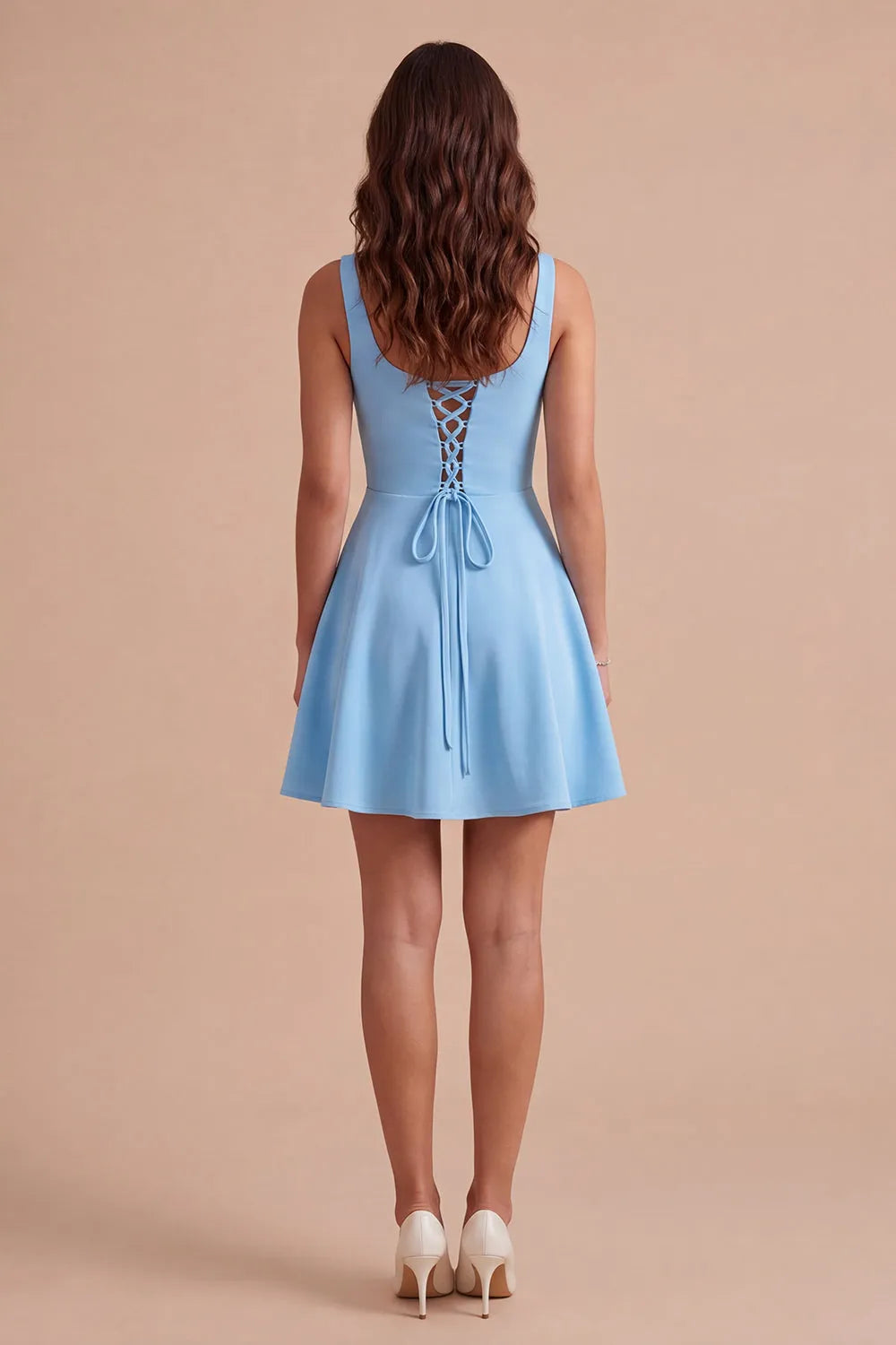 3D Floral Applique Sleeveless Square Neck Lace-Up Back Fit and Flare Mini Homecoming Dress