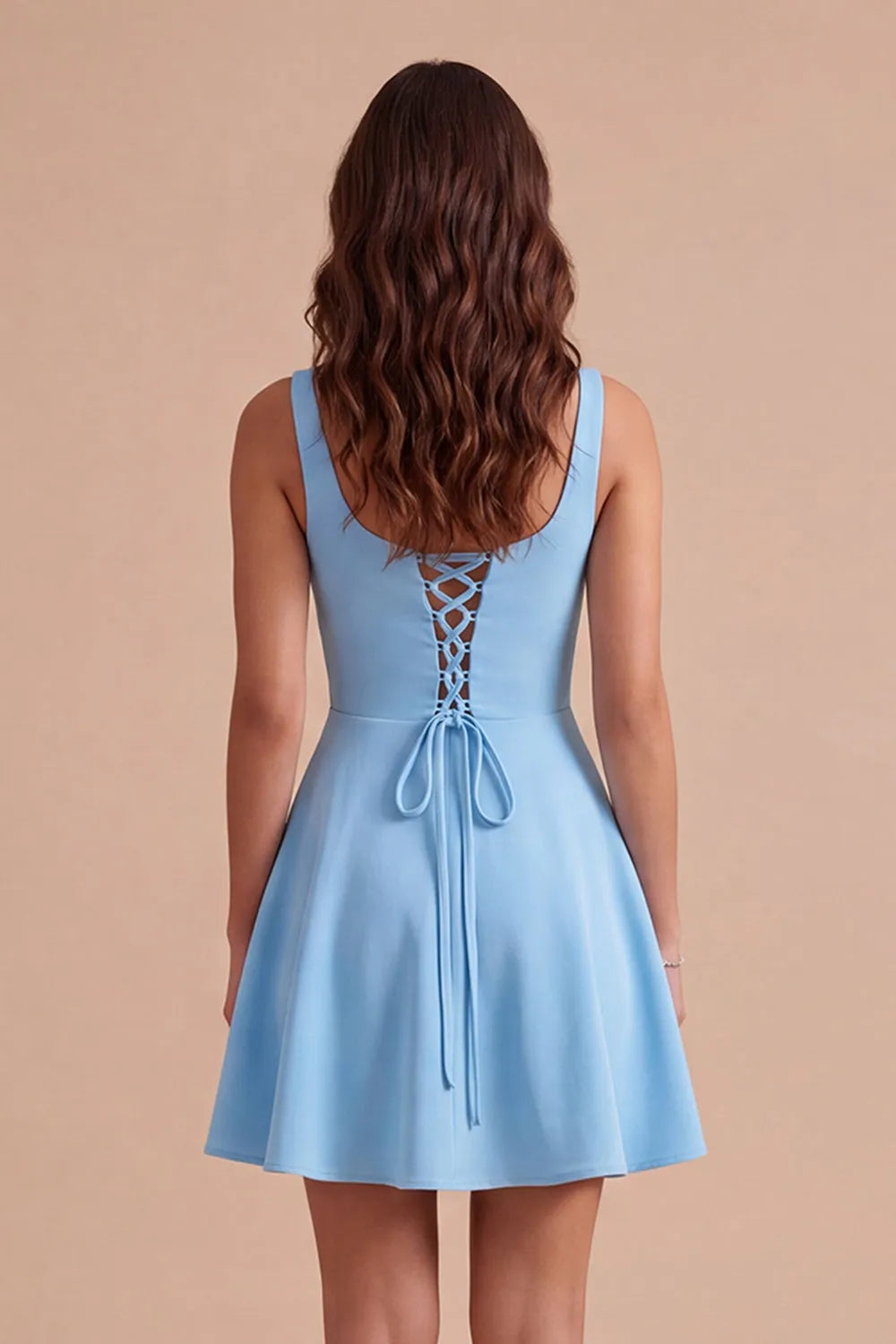 3D Floral Applique Sleeveless Square Neck Lace-Up Back Fit and Flare Mini Homecoming Dress