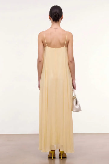 Thin Adjustable Spaghetti Strap Square Neck Ruffle Overlay Chiffon Maxi Dress Flowy Vacation Wedding Guest Long Gown