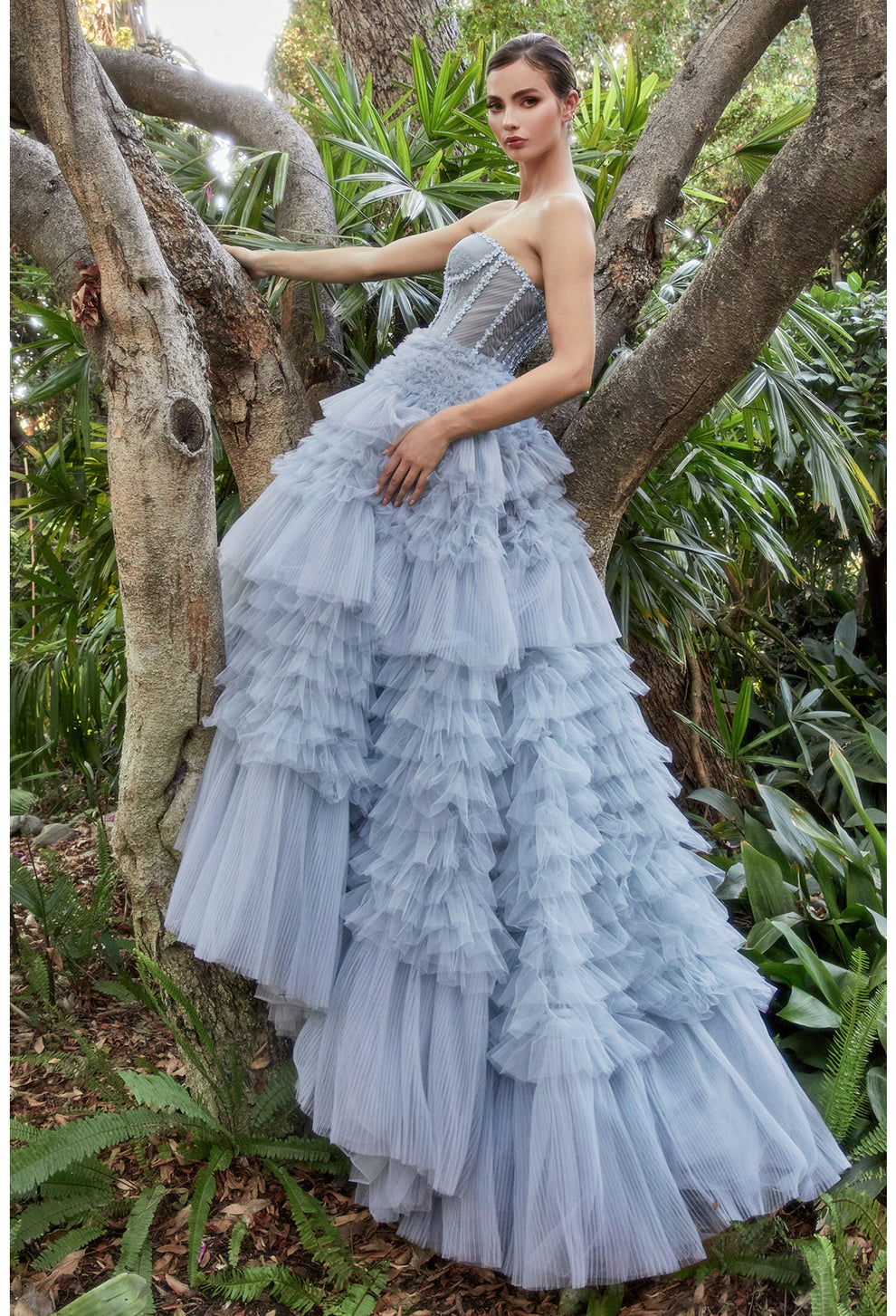 Romantic Ball Gown Sweetheart Strapless Tulle Tiered Ruffle Prom Gown