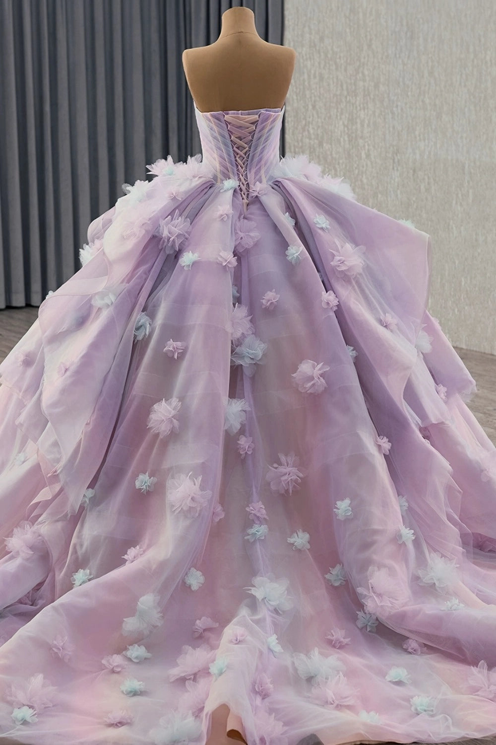 Dreamy Ball Gown Strapless Corset Back Sweep Train Quinceanera Dress