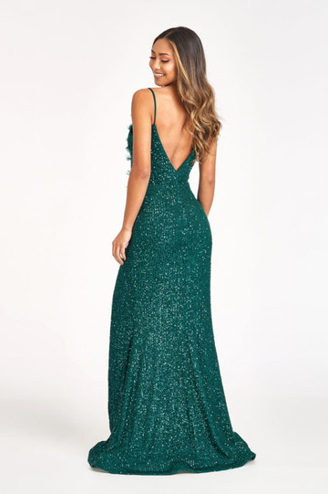 Luxury Champagne Gold Sequin Mermaid Gown Plunging V-Neck 3D Floral Applique High Slit Formal Evening & Wedding Reception Dress