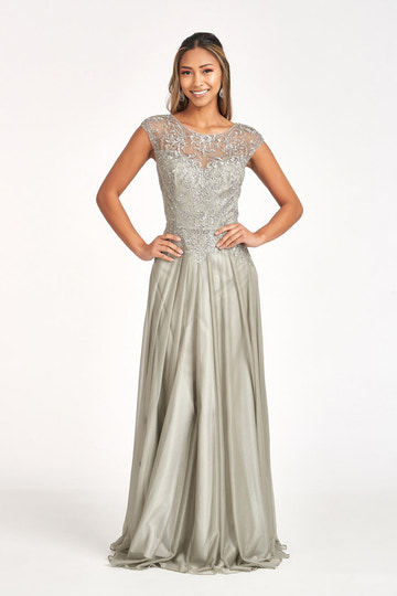Elegant Lace & Chiffon A-Line Gown Sheer Cap Sleeve Crew Neck Beaded Embroidery Mother of the Bride & Evening Dress