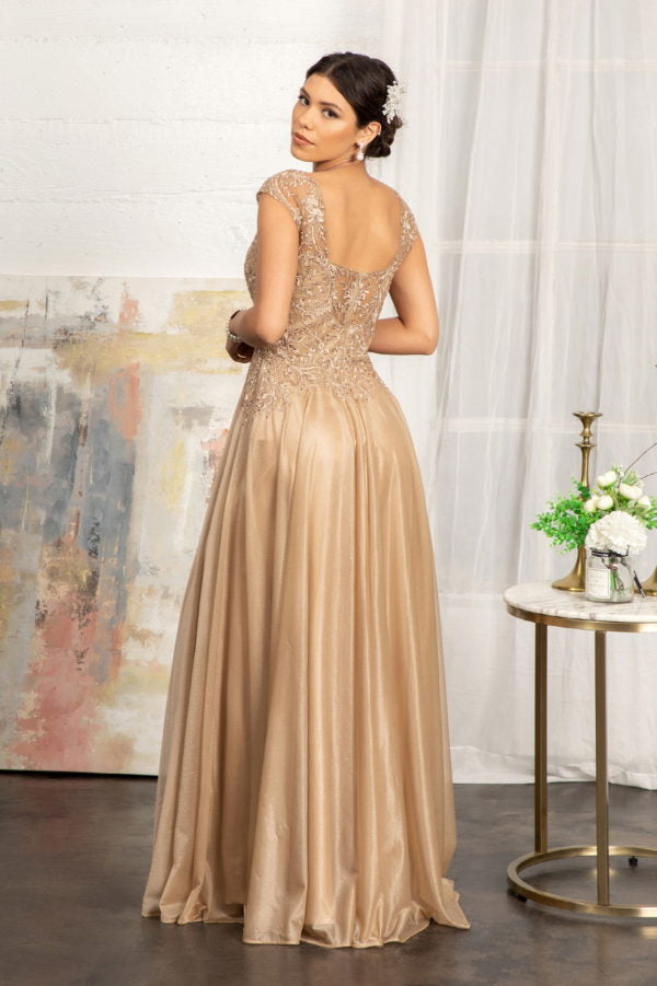 Elegant Lace & Chiffon A-Line Gown Sheer Cap Sleeve Crew Neck Beaded Embroidery Mother of the Bride & Evening Dress