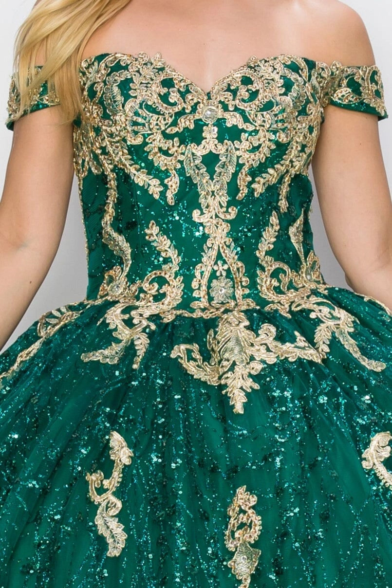 Regal Ball Gown Off‑Shoulder Short Sleeve Lace‑Up Back Sweep Train Quinceanera Dress