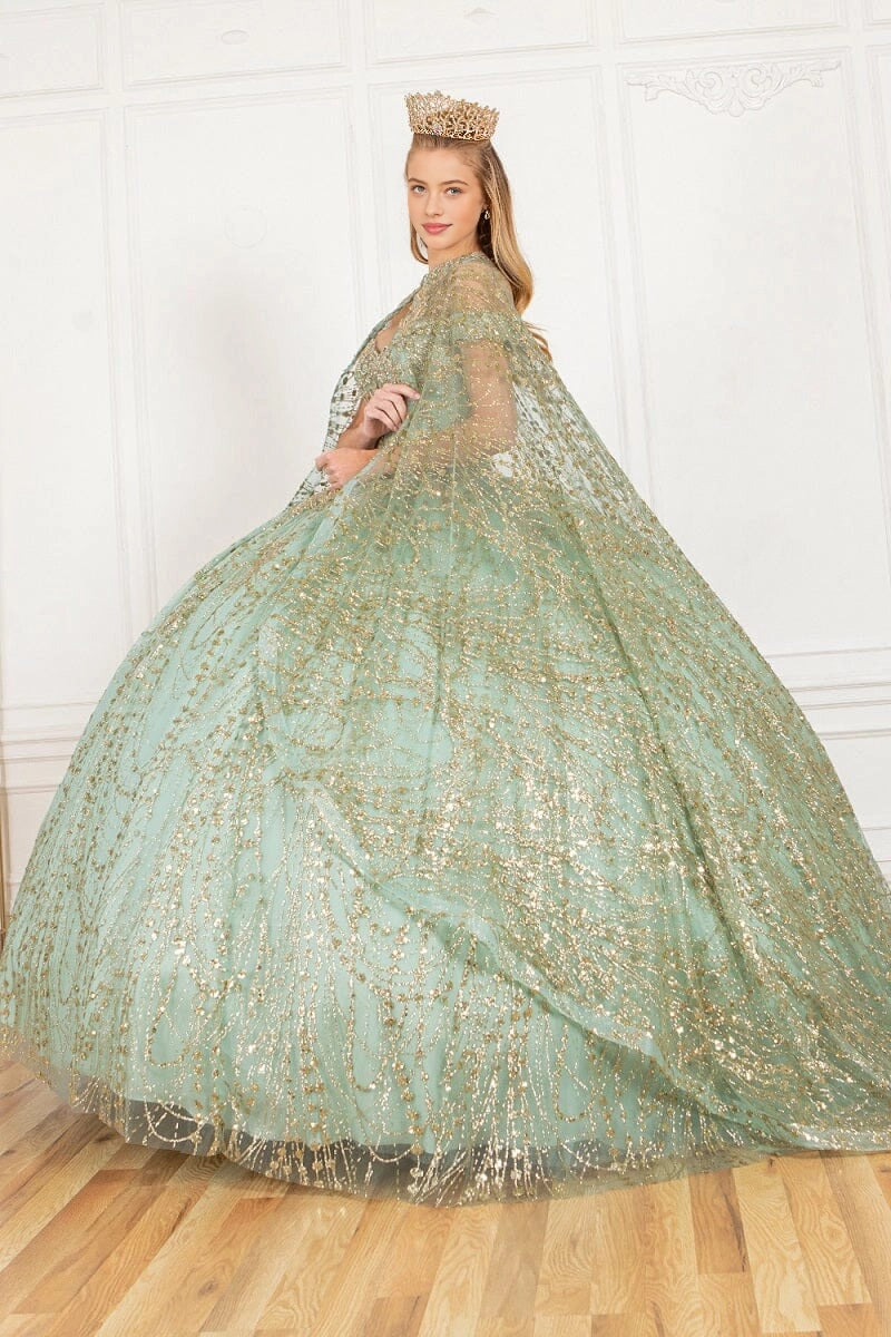 Regal Ball Gown Off‑Shoulder Short Sleeve Lace‑Up Back Sweep Train Quinceanera Dress