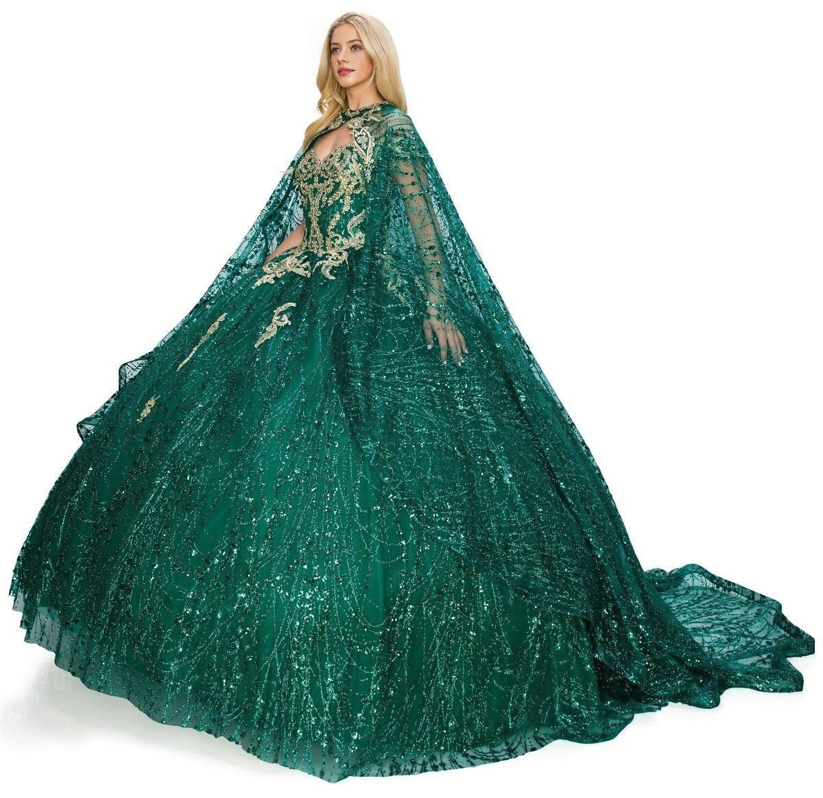 Regal Ball Gown Off‑Shoulder Short Sleeve Lace‑Up Back Sweep Train Quinceanera Dress