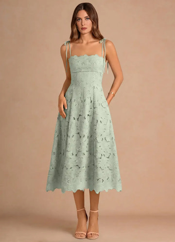 Romantic Aline Straight Sleeveless Lace Midi Cocktail Dress TieStrap Laceup Bridesmaid Dress