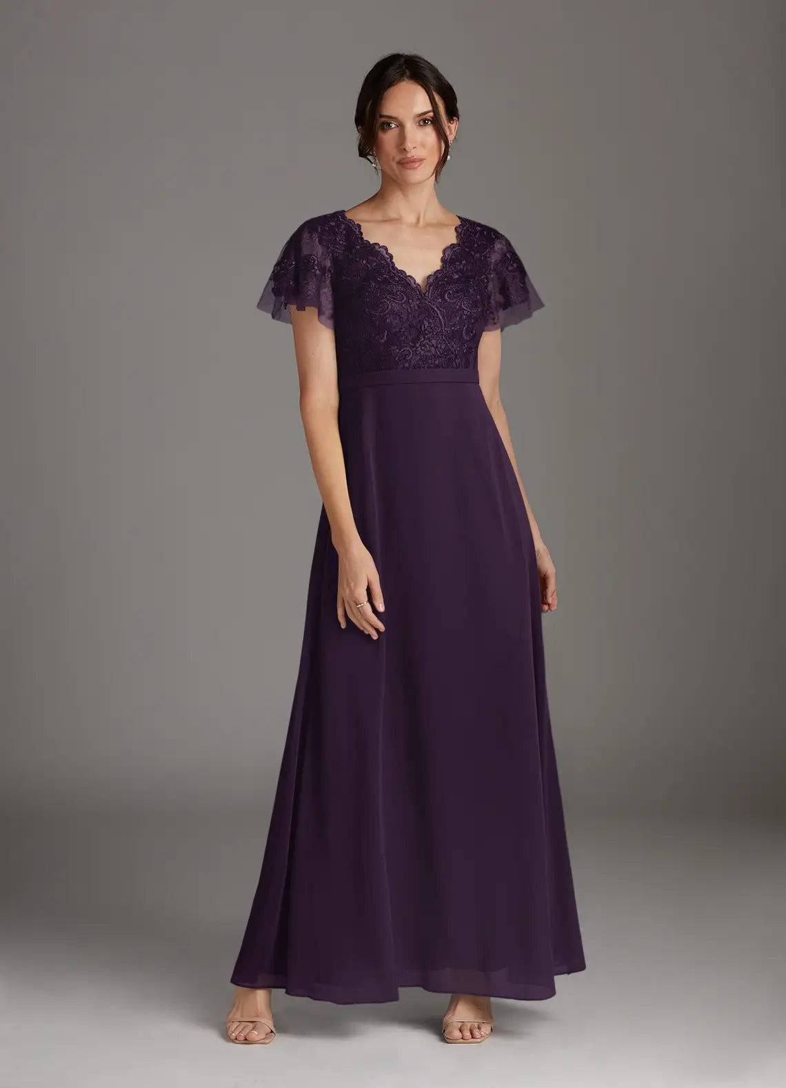 Elegant A-line V-neck Sleeveless Chiffon  Lace Mother of the Bride Dress Evening Gown