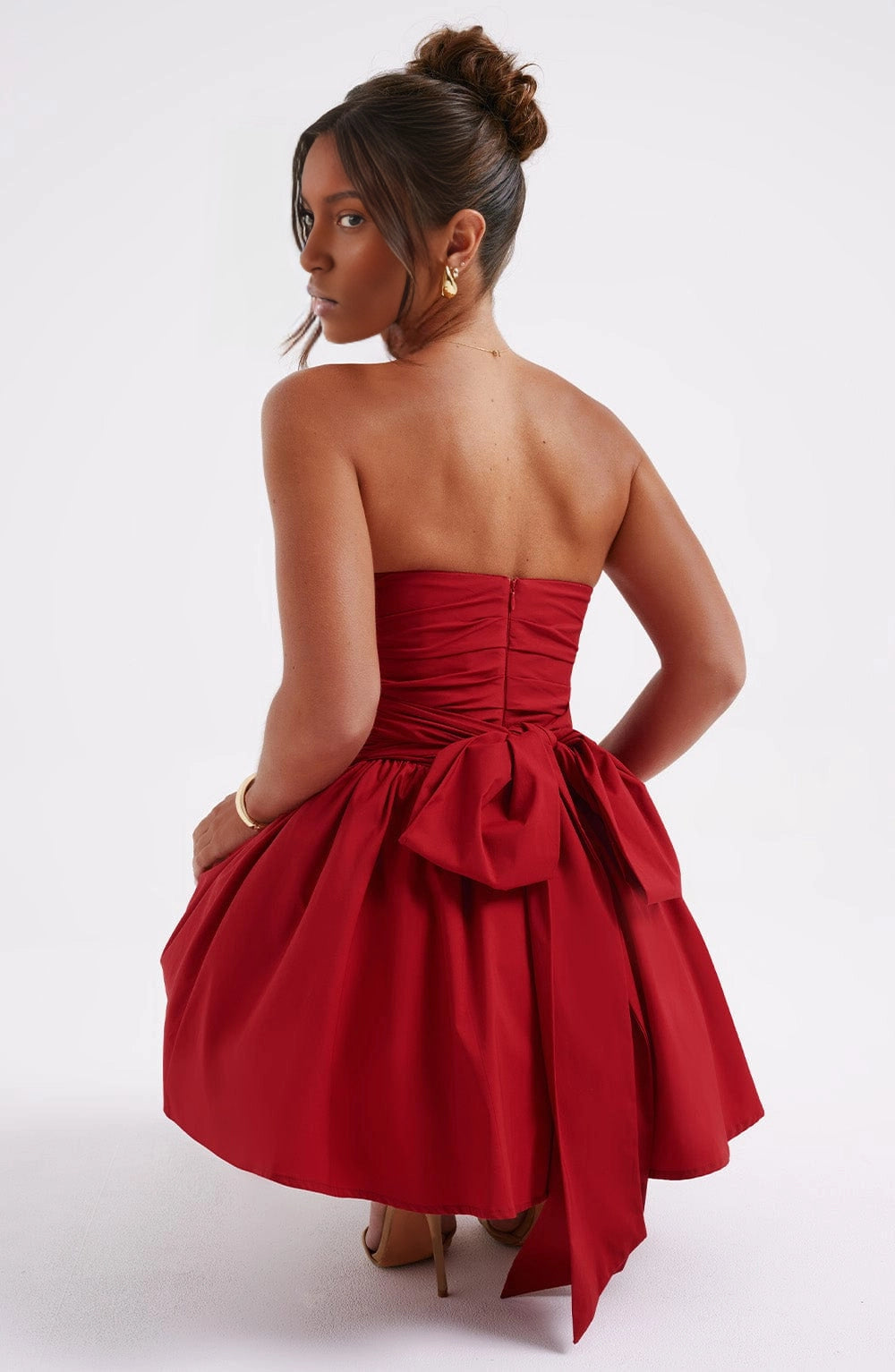 Glitter A-Line Strapless Sleeveless Bow Back Mini Homecoming Dress