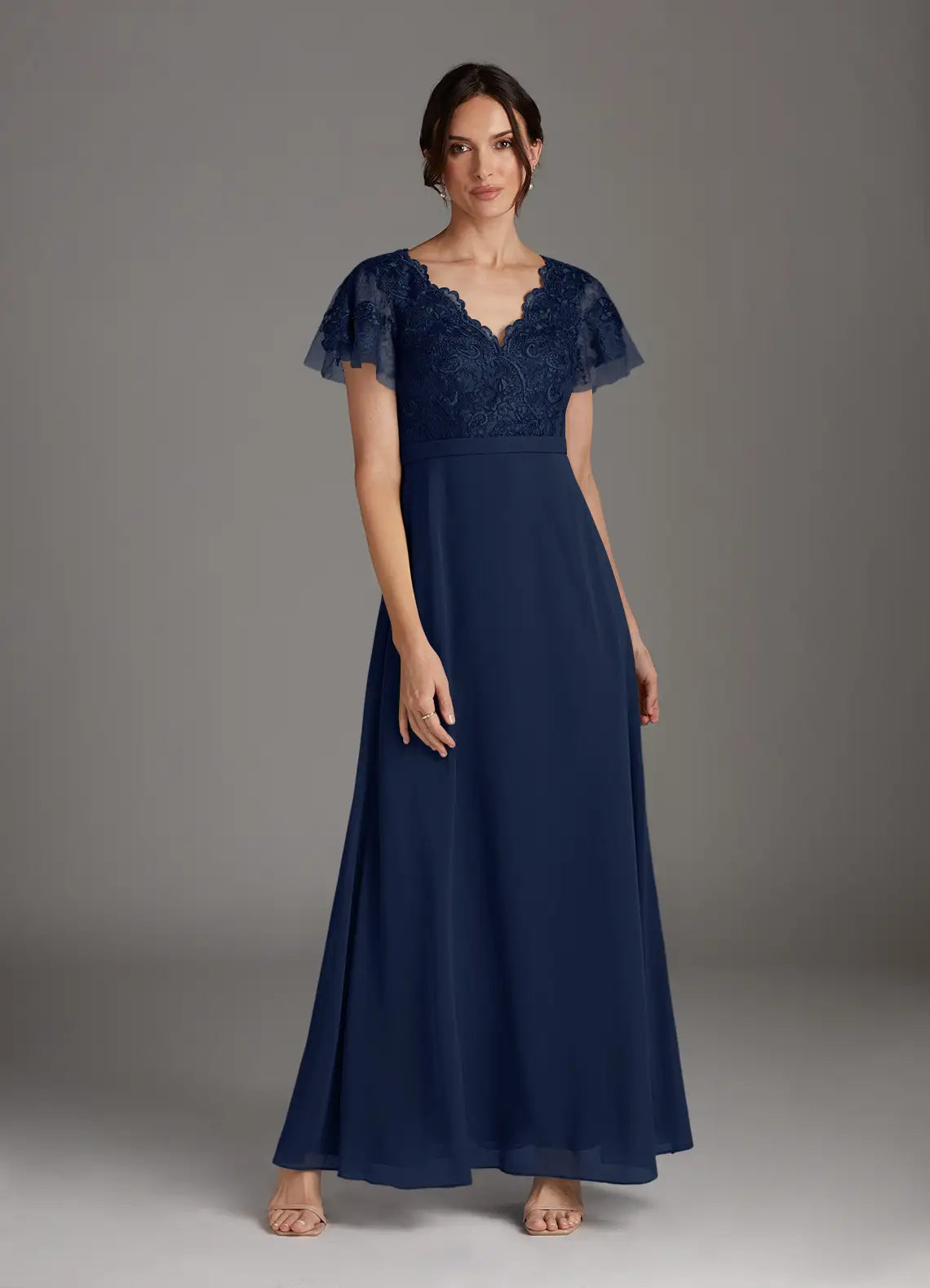 Elegant A-line V-neck Sleeveless Chiffon  Lace Mother of the Bride Dress Evening Gown