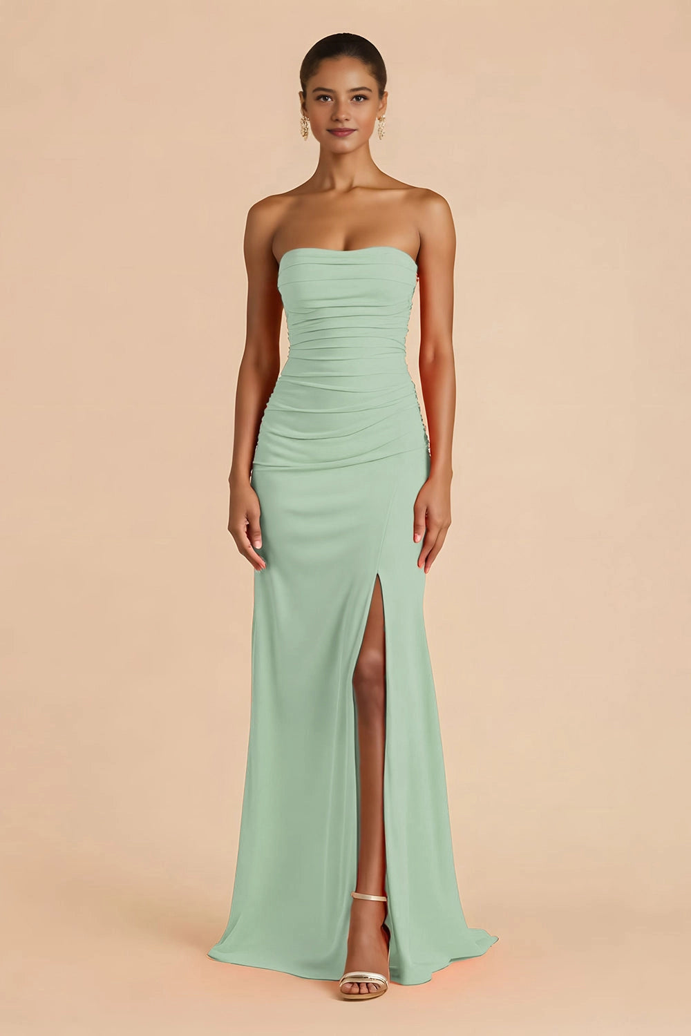 Solid Mermaid Strapless Sleeveless Crisscross Back Maxi Wedding Guest Dress