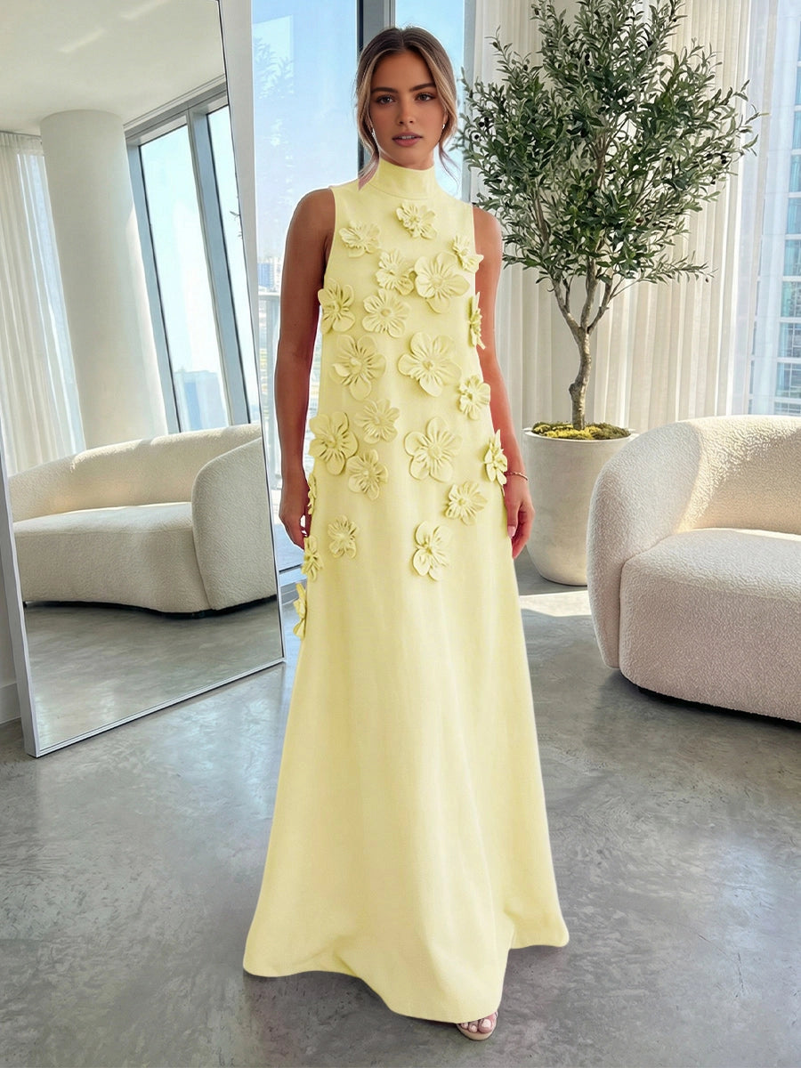 Bright Pink A‑Line High‑Neck Sleeveless Zipper‑Back Long Wedding Guest Dress