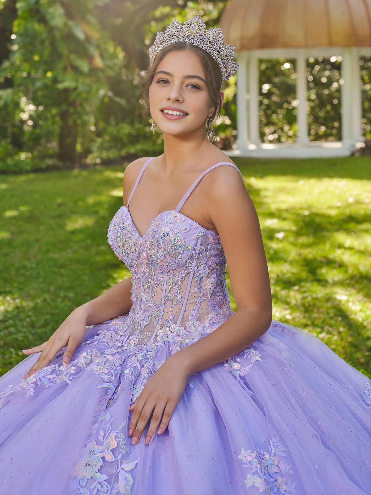 Vibrant Ball Gown Sweetheart Strapless Corset Back Chapel Train Quinceanera Dress