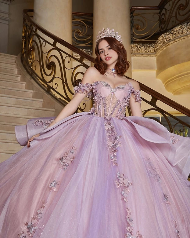 Ball Gown Off Shoulder Corset Back Floral Quinceañera Dress