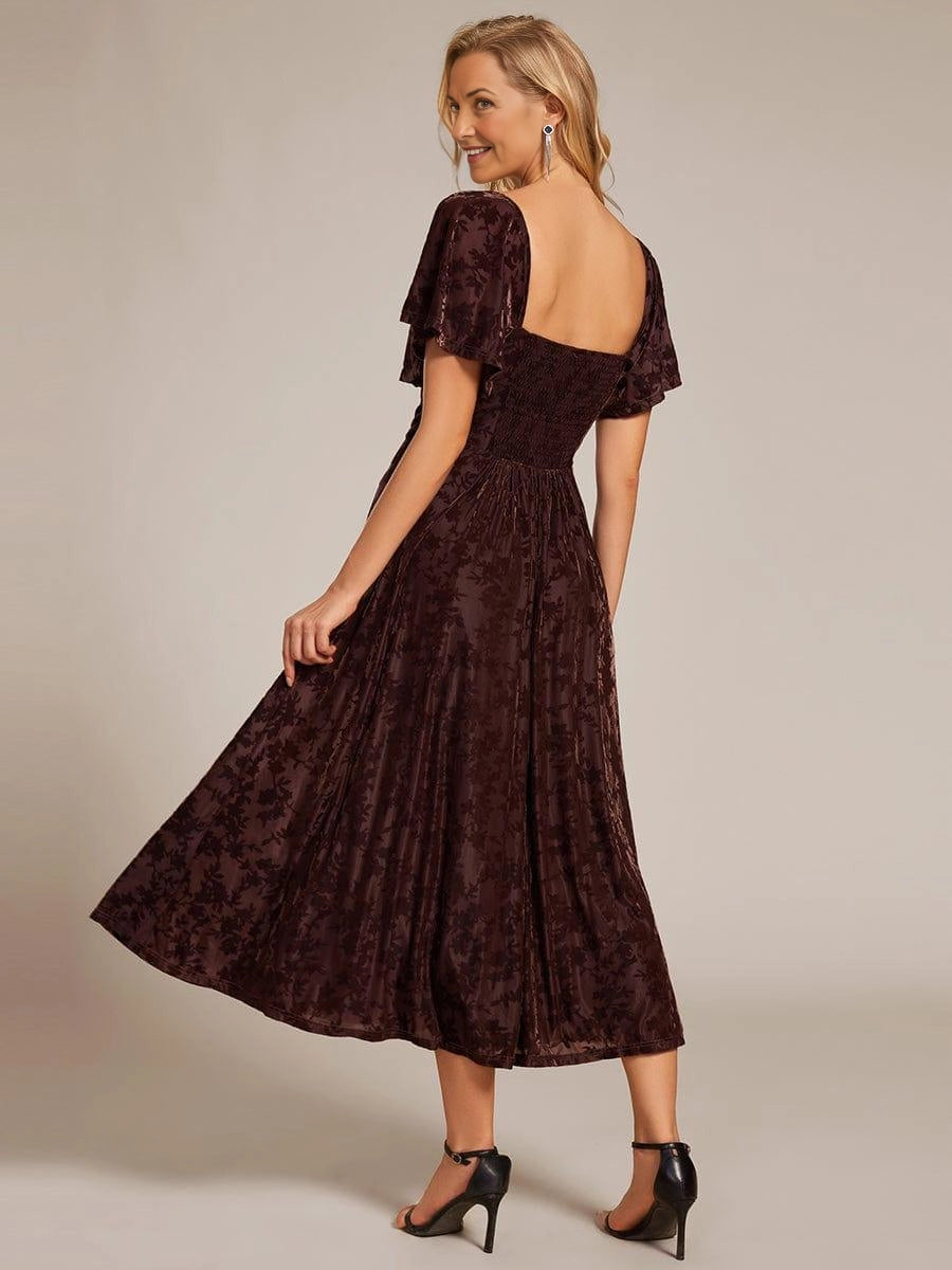 Dusty‑Blue A‑Line Sweetheart Flutter‑Sleeve Smocked‑Back Midi Mother Of The Bride Dress