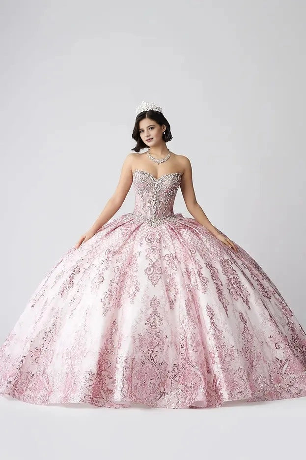 Ball Gown Strapless Sweetheart Detachable Puff Sleeves Glitter Lace Corset Back Big Bow Quinceanera Dress