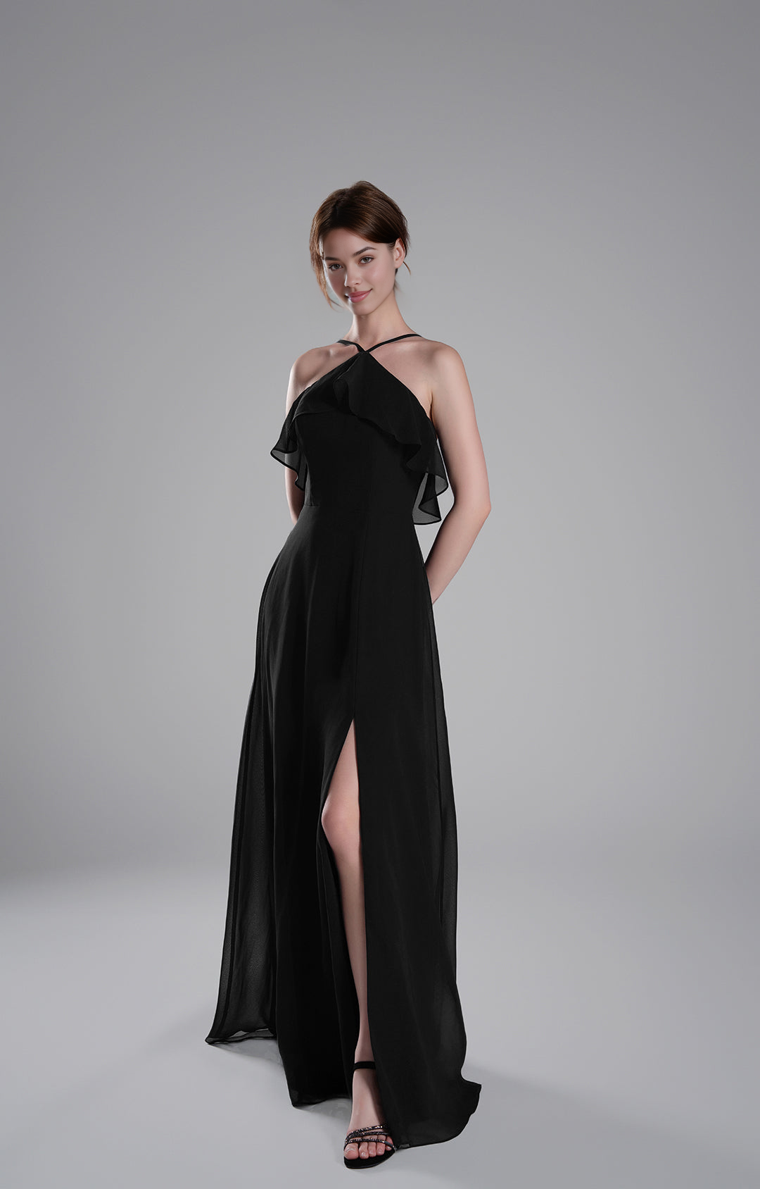Elegant A-Line Halter Neck Sleeveless Open Back Floor-Length Bridesmaid Dresses