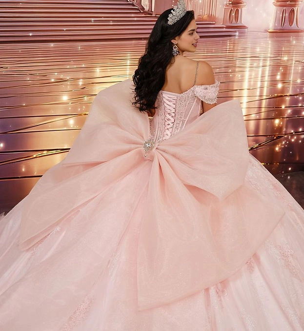 Ball Gown Off Shoulder Sweetheart 3D Floral Corset Big Bow Quinceañera Dress