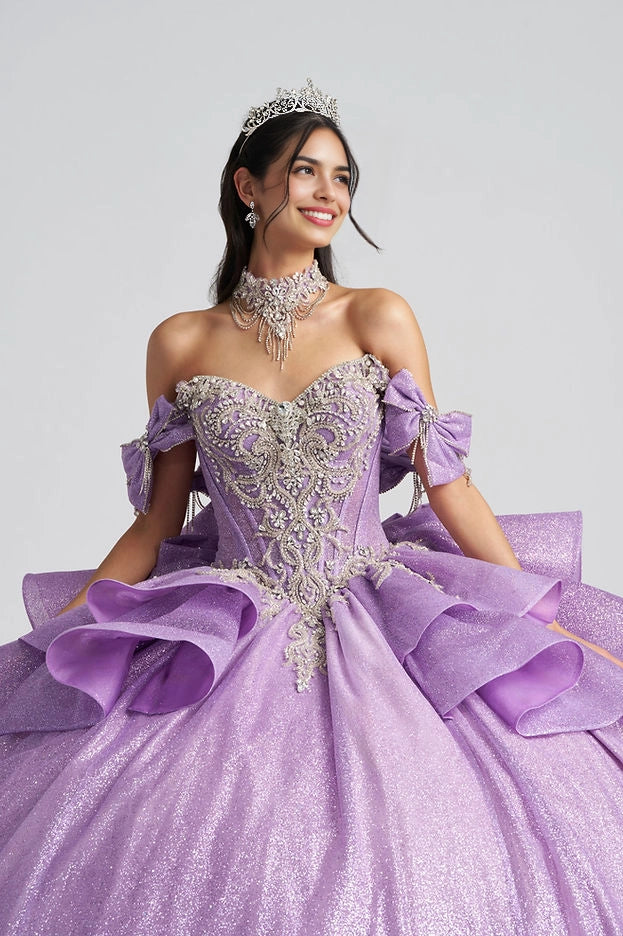 Ball Gown Sweetheart Off Shoulder Bow Ruffle Corset Quinceañera Dress