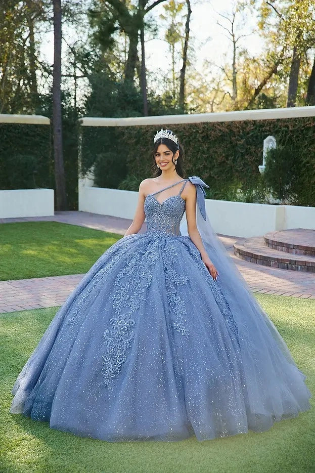 Ball Gown Sweetheart One Shoulder Cape Bow Corset Quinceañera Dress