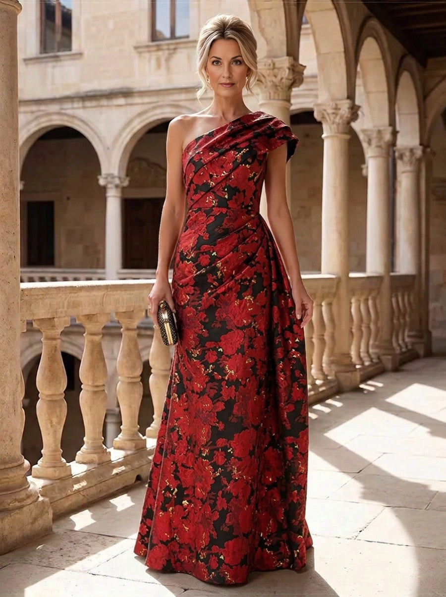 Champagne Mermaid One‑Shoulder Sleeveless Zip‑Back Floor‑Length Mother‑of‑the‑Bride Dress