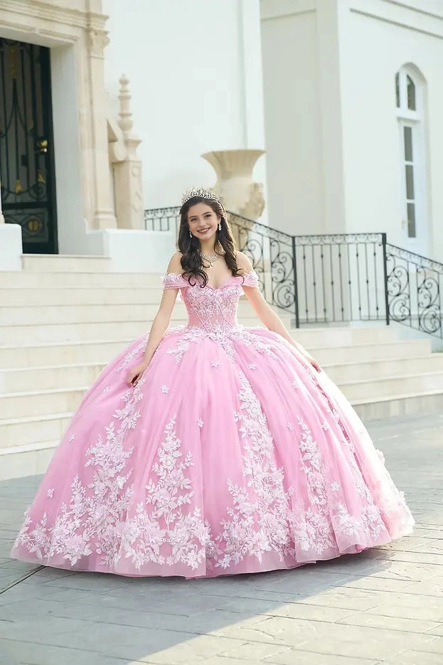 Glitter Ball Gown Sweetheart Off Shoulder Corset Back Floor Length Quinceañera Dress