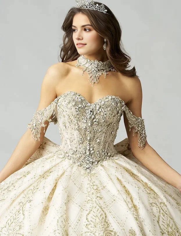 Sparkle Ball Gown Sweetheart Off Shoulder Open Back Train Quinceañera Dress