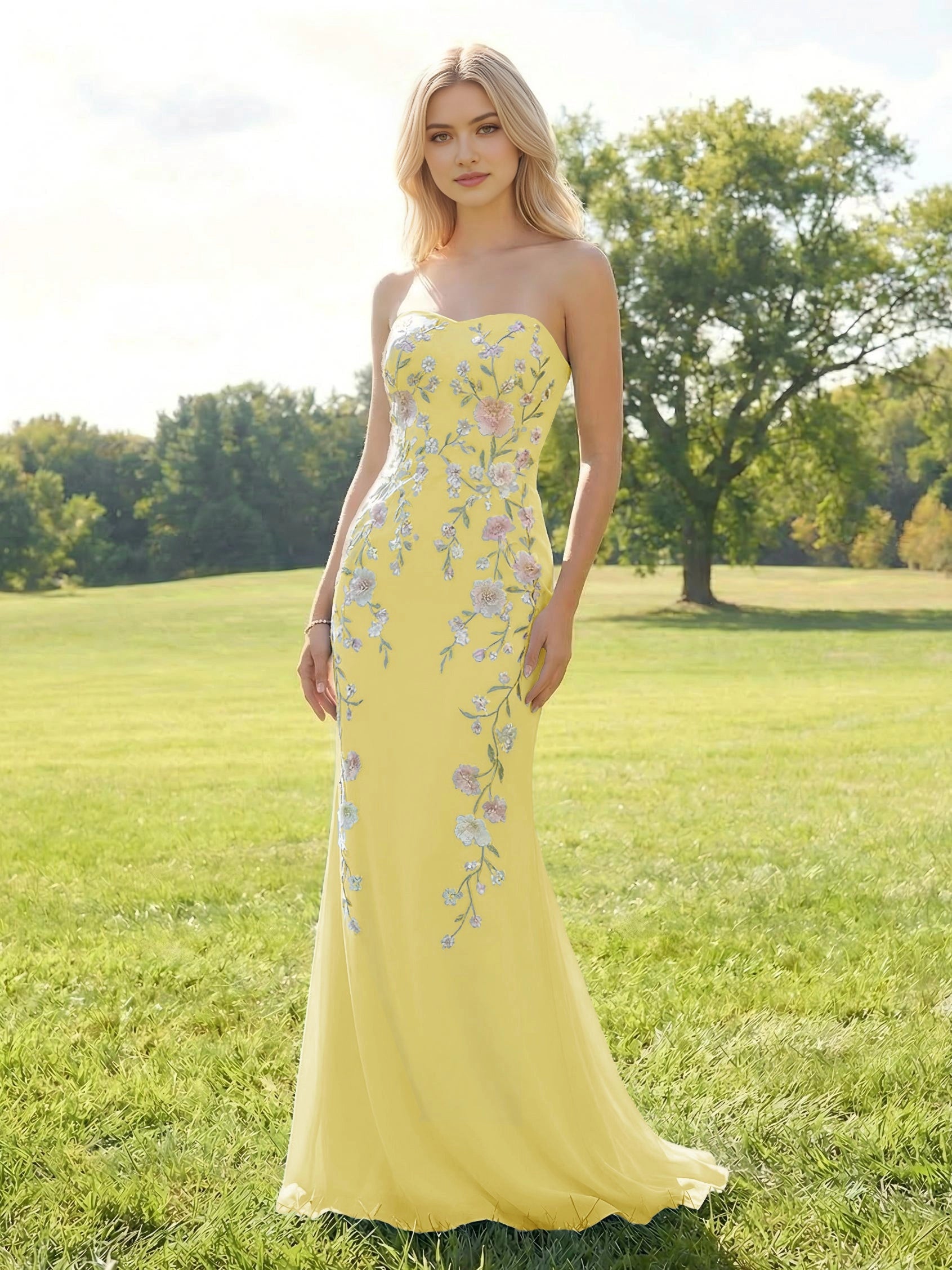 Sweet Mermaid Strapless Tube‑Top Closed‑Back Floor‑Length Prom Dress