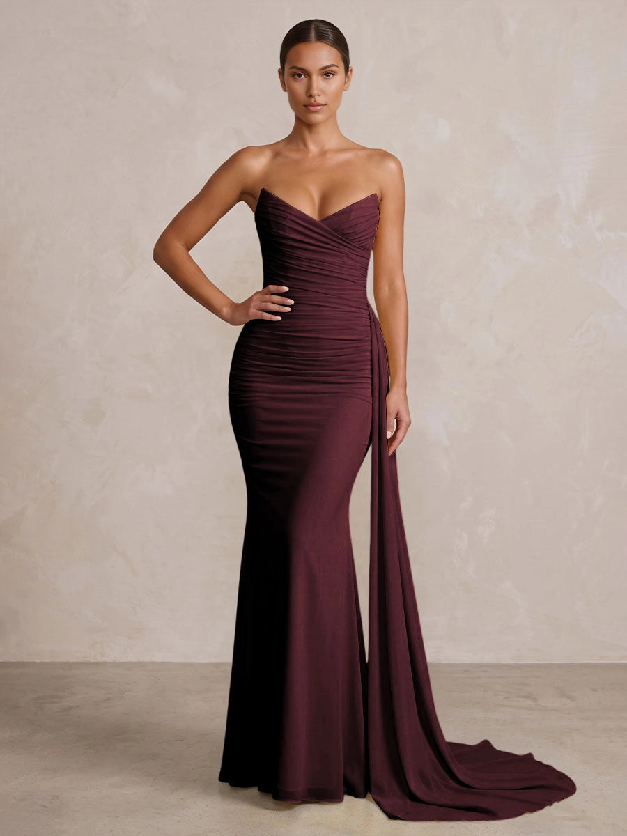 Elegant Mermaid Strapless Sweetheart Sleeveless Zipper‑Back Floor‑Length Bridesmaid Gown