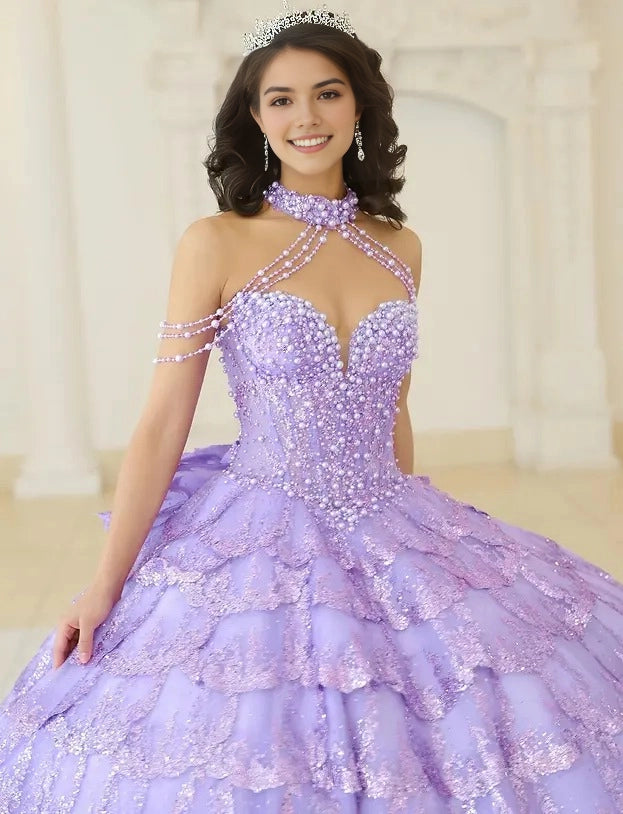 Halter Ball Gown Lace-Up Back Floor Length Quinceanera Dress