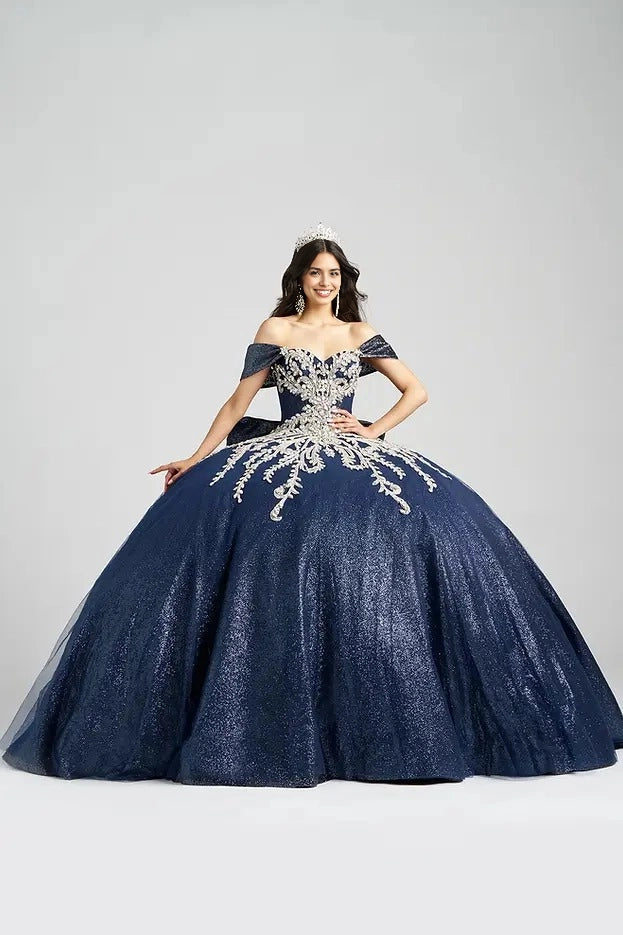 Glitter Ball Gown Sweetheart Off Shoulder Corset Back Train Quinceañera Dress