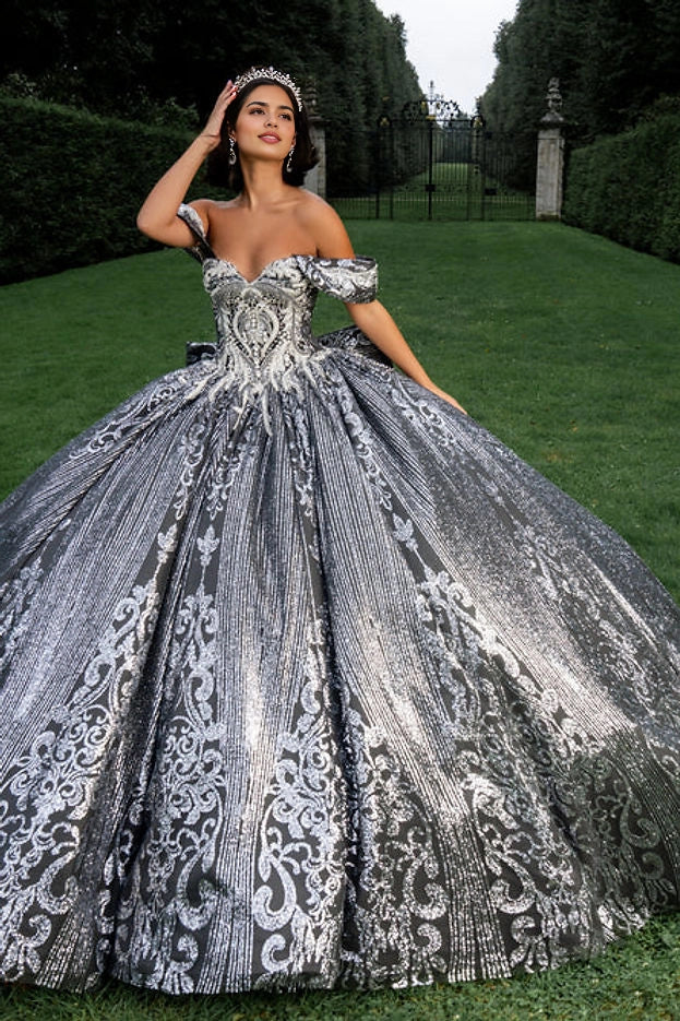 Ombre Ball Gown Sweetheart Off Shoulder Corset Back Train Quinceañera Dress