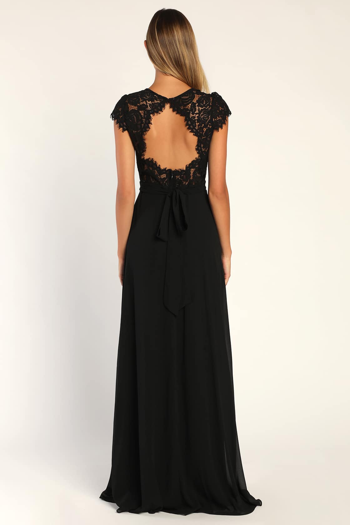 Elegant Backless Spaghetti Strap Sweetheart Slit Maxi Dress with Lace Trim Chiffon Backless Bridesmaid Dresses