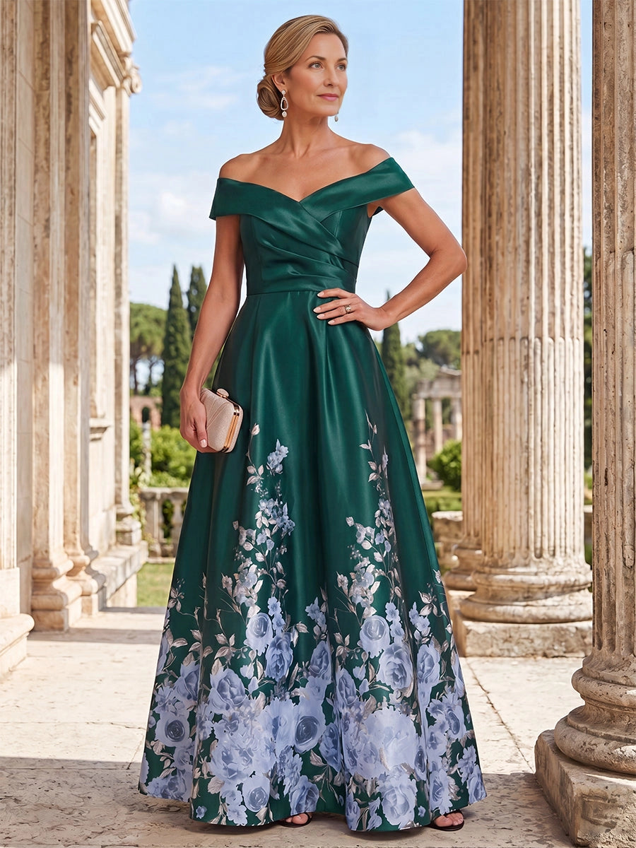 Luxury A‑Line Off‑The‑Shoulder Cap‑Sleeve Zip‑Back Long Mother Of The Bride Dress
